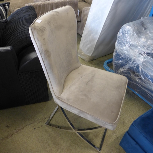 1667 - A pair of Arlo grey button back velvet chairs and a Hugo taupe velvet chair - damaged *This lot is s... 