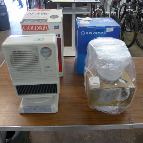 2284 - Cook works coffee machine & gold air fan heater