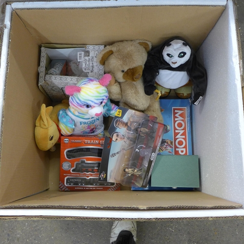 2325 - Box of toys, inc Atari Arcade, Pop toys, telescope and more