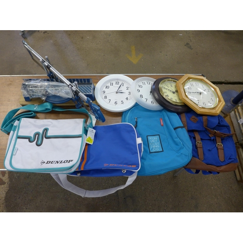 2347 - 4 rucksacks, 4 clocks (all W) and manual mitre saw