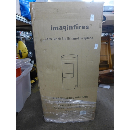 2352 - Imaginfirse large black ethanol fireplace, new and boxed + 1 gallon of fuel