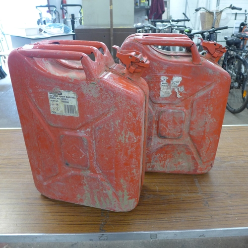 2355 - 2 red Metal 20l Jerry cans