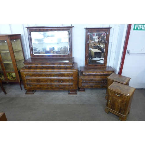 118 - An Art Deco Biedermeier walnut four piece bedroom suite