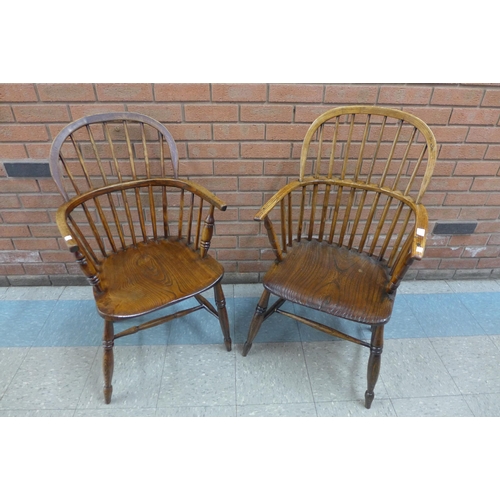 2 - A pair of similar Victorian elm and ash Windsor chairs