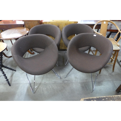 206 - A set of four contemporary chrome and fabric brown chairs