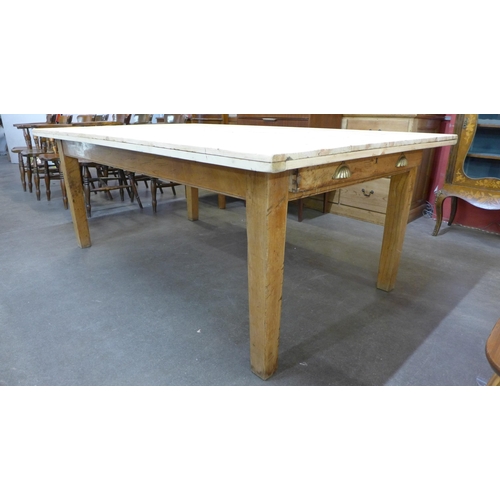 28 - A large 19th Century and later pine two drawer farmhouse kitchen table