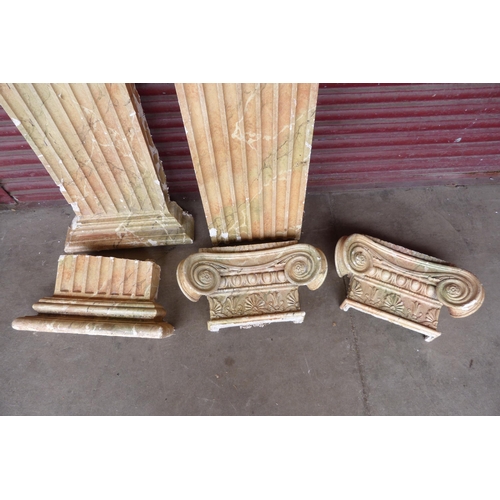 288 - A pair of faux marble Corinthian column architectural pilasters, a/f