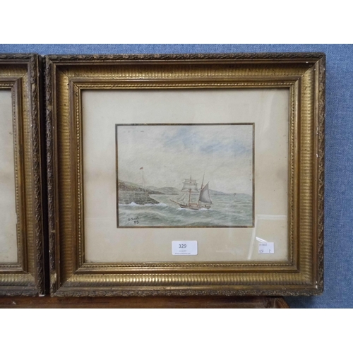 329 - D. Jacob, pair of marine landscapes, watercolour, framed