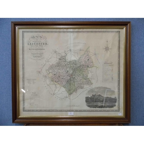 334 - An early 19th Century large scale map of Leicester, by C&J Greenwood, framed