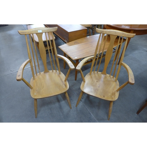 75 - A pair of Ercol style Blonde elm and beech chairs