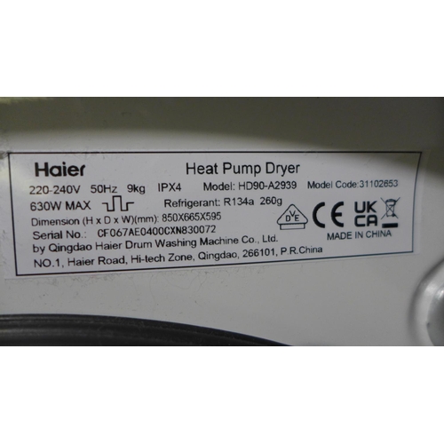 3003 - Haier A++ 9Kg Heat Pump Dryer  White - Model No. WHD90-A2939, original RRP £416 + vat (295-4) *This ... 