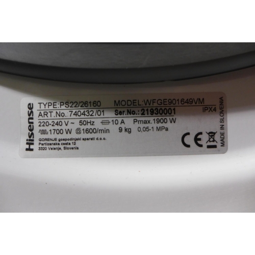 3017 - Hisense Washer/Dryer, Model no - WFGE901649VM - original RRP £333.33 + vat (295-6) *This lot is subj... 