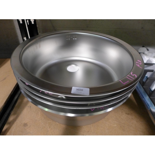 3020 - 3 x Installation Round Stainless Steel Sinks 450mm - model no  1008987 , Original RRP £25.00inc VAT ... 