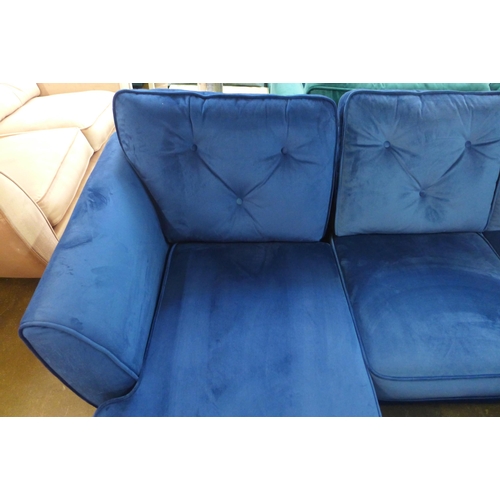 1324 - A Hoxton deep blue velvet LHF corner sofa and two footstools