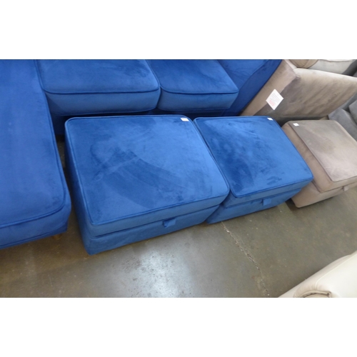 1324 - A Hoxton deep blue velvet LHF corner sofa and two footstools