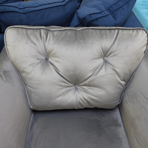 1332 - A Hoxton grey velvet button back armchair and ottoman footstool