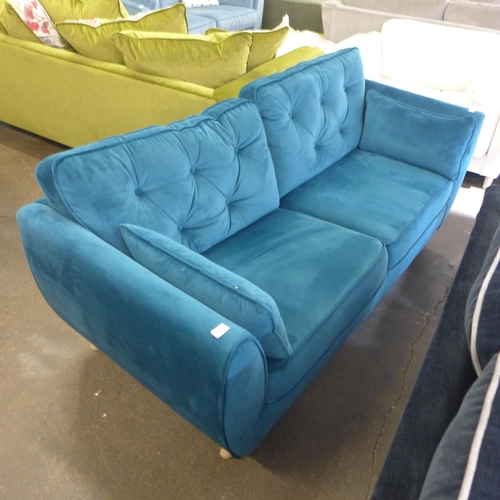 1339 - A Hoxton aquamarine velvet three seater sofa