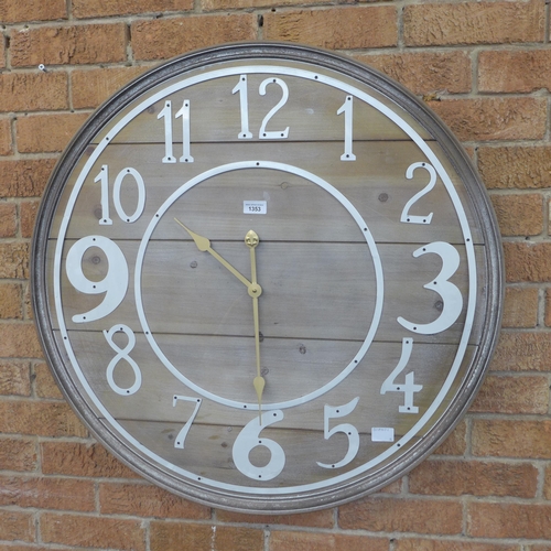 1353 - A reclaimed wood and white circular wall clock