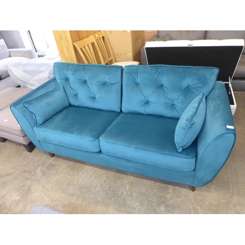 1355 - A Hoxton teal velvet three seater sofa