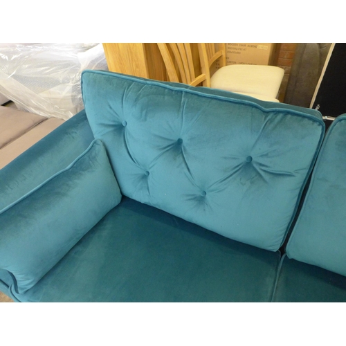 1355 - A Hoxton teal velvet three seater sofa