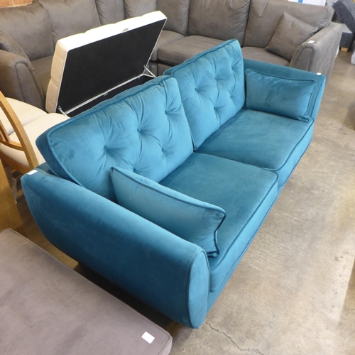 1355 - A Hoxton teal velvet three seater sofa