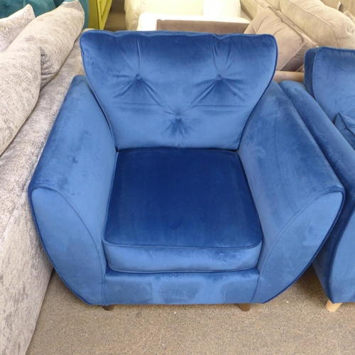 1334 - A Hoxton deep blue velvet three seater sofa and armchair