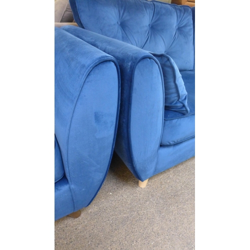 1334 - A Hoxton deep blue velvet three seater sofa and armchair