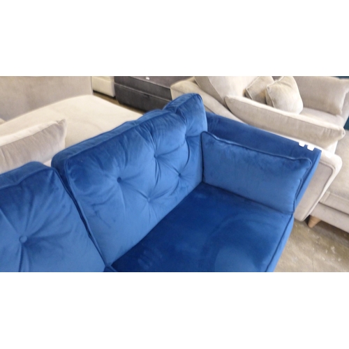 1334 - A Hoxton deep blue velvet three seater sofa and armchair