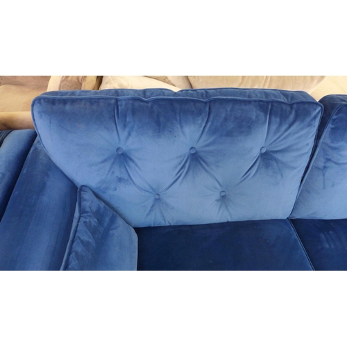 1334 - A Hoxton deep blue velvet three seater sofa and armchair