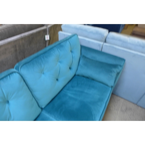 1368 - A Hoxton teal velvet three seater sofa