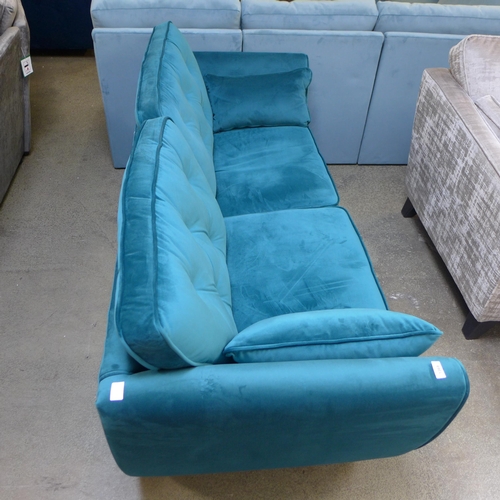 1368 - A Hoxton teal velvet three seater sofa