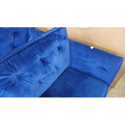 1380 - A Hoxton deep blue velvet three seater sofa