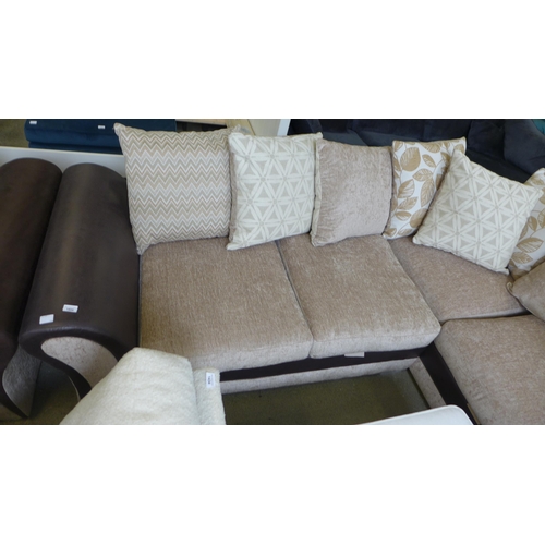 1606 - A champagne fabric and brown snake skin effect LHF corner sofa