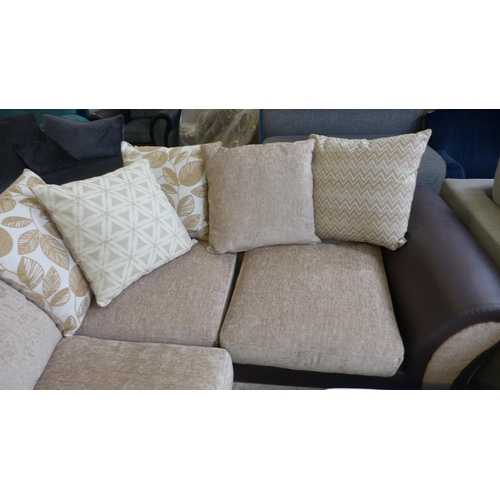 1606 - A champagne fabric and brown snake skin effect LHF corner sofa