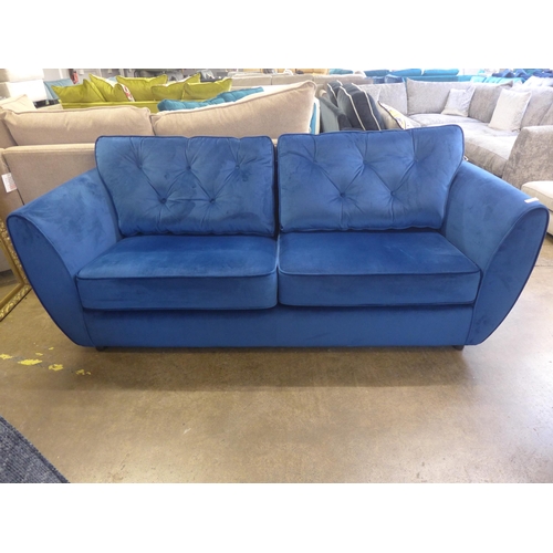 1348 - A Hoxton deep blue velvet three seater sofa