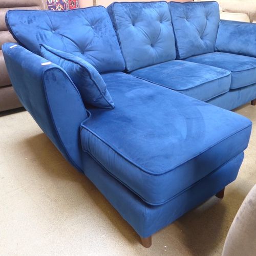 1375 - A Hoxton blue velvet three seater sofa/chaise