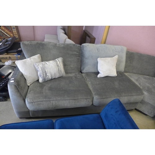 1378 - A Halley magnesium velvet curved corner sofa - missing cushion