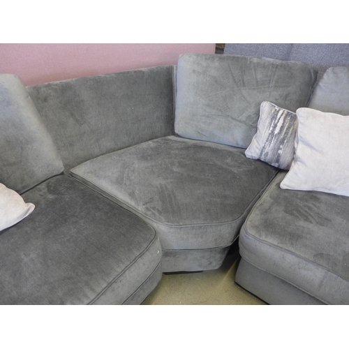 1378 - A Halley magnesium velvet curved corner sofa - missing cushion