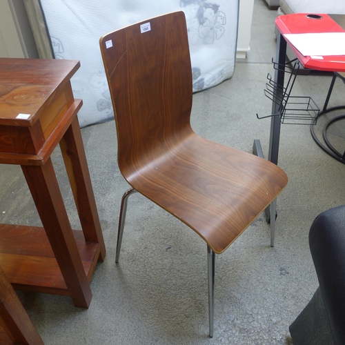 1595 - A set of four shaped plywood and chrome stacking chairs