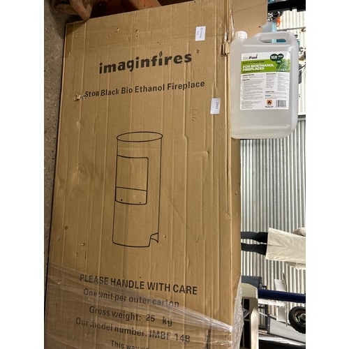 2352 - Imaginfirse large black ethanol fireplace, new and boxed + 1 gallon of fuel