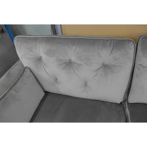 1363 - A Hoxton ash button back velvet three seater sofa with ottoman footstool RRP £1237