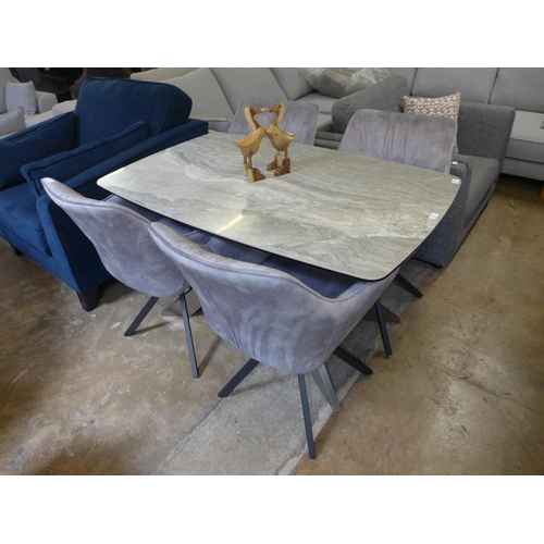 1372 - An Andealucia marble top dining table with a set of four Hugo grey dining chairs  *This lot is subje... 
