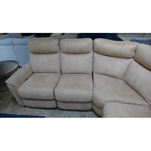 1412 - A tan upholstered electric reclining modular corner sofa, slight scuff to back