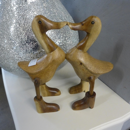 1414 - A pair of hand crafted wooden kissing ducks, H 25cms (DCK0613)   #