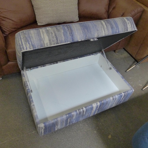 1445 - A blue, white and grey upholstered ottoman footstool
