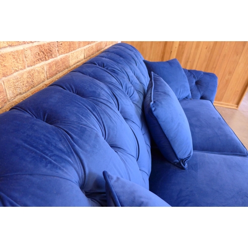 1480 - Bordeaux three Seater Navy Velvet sofa  , Original RRP - £808.33 + VAT(4163-12)(W- 120cm D- 85cm H- ... 