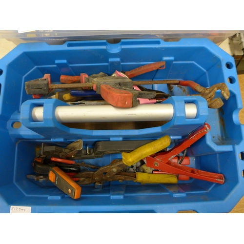 2002 - Tray of assorted tools including pliers, ratchet clamps, cutting tools, etc.