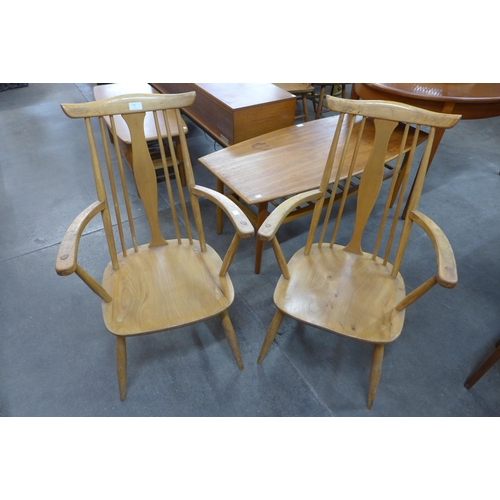 71 - A pair of Ercol style Blonde elm and beech chairs