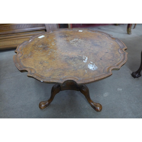 155 - A Queen Anne style burr walnut wine table