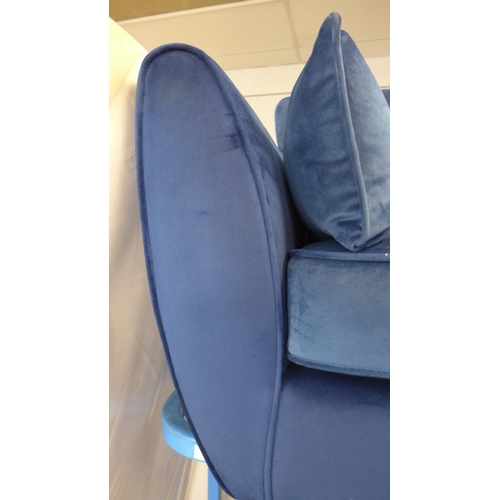 1636 - A Hoxton deep ocean blue velvet three seater sofa